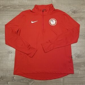 Nike Running Top Womens Large Red Olympic Team USA Dri Fit Training 1/4 Zip